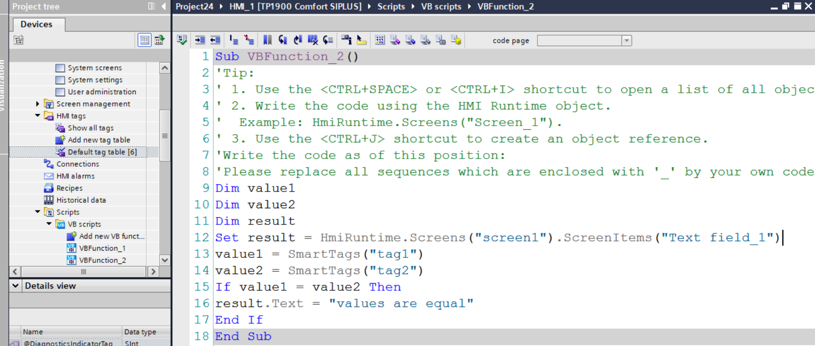 If Then conditional statements in wincc vbscript